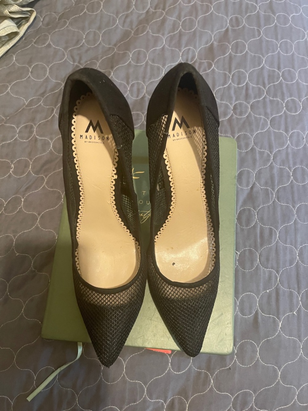 Black Pointed Mesh Heels - Sexy